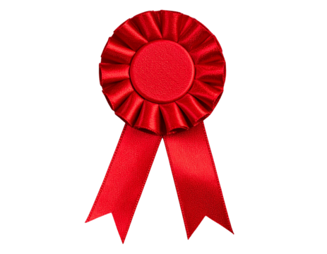 Classic Red Rosette Award Ribbon with Pleated Edges, Isolated on Transparent Background - Powered by Adobe