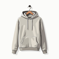 Naklejka premium Minimalist grey hoodie hanging on a coat hook against white background 