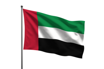 United Arab Emirates waving flag on a metal flagpole 
