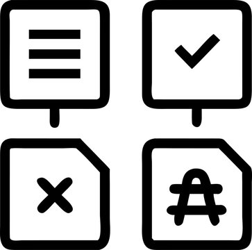 Four icons representing tasks complete, failed, pending, and data analysis for business workflows.
