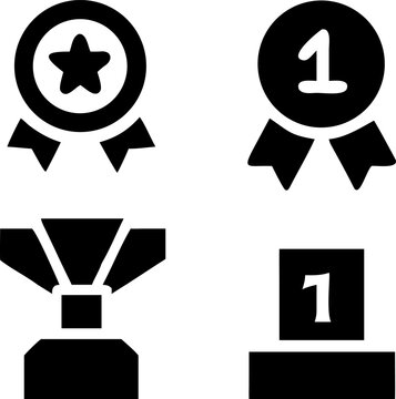 Achieve top honors with these four bold victory symbols featuring medals and trophies