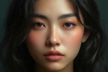 Obraz premium A captivating portrait showcasing a young womans charm and beauty through natural makeup and soft lighting