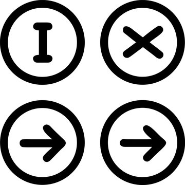 Simple black icons for navigation, selection, and cancellation on a clean background.
