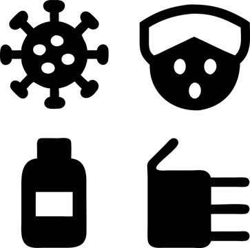 Essential COVID-19 protection icons pandemic virus mask sanitizer vaccine awareness