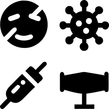 Icons representing illness, virus, medicine, and health treatment for medical and scientific concepts.