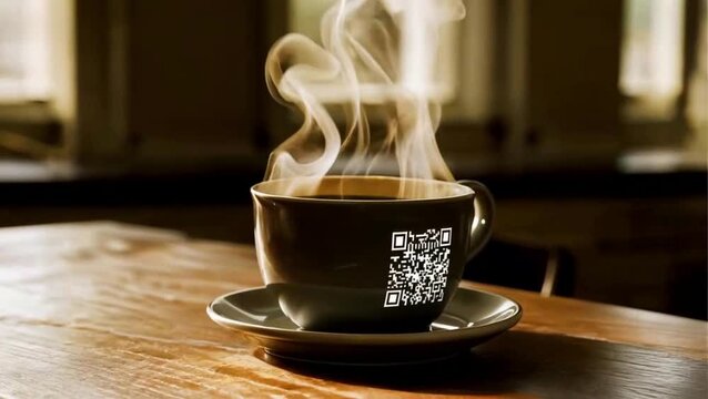 Taza de café con  un código QR 