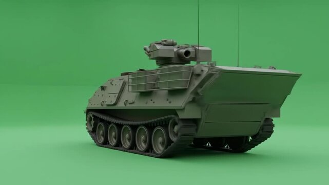 Armored Mortar Carrier on Green Screen - Rear view of a 3D-video armored mortar carrier against a green screen background.