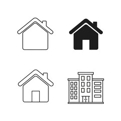 Simple home and building icons representing real estate, housing, and property. Suitable for web design, app interfaces, and architectural presentations.