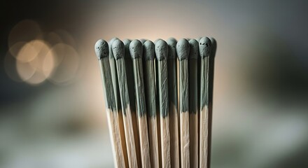 Bundle of Matches Close-Up with Blurred Background.