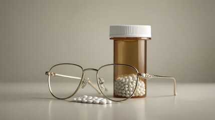 Prescription Glasses and Medicine Bottle Still Life