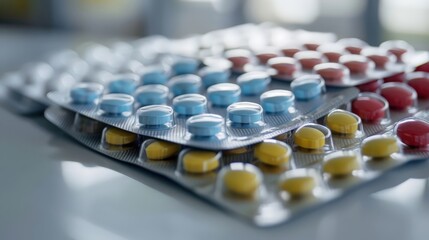 Colorful Blister Packs of Pills on Table