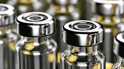 Close-up of Medical Vials with Metal Caps