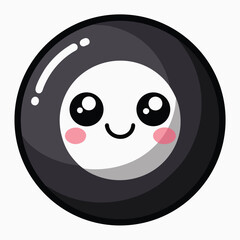 Cute cartoon black billiard ball with a smiling face isolated on white background, a playful design