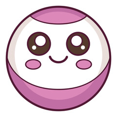Cute cartoon pink billiard ball with a smiling face isolated on white background, a playful design