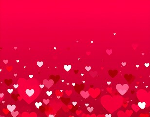 Heart-shaped confetti on a gradient red background