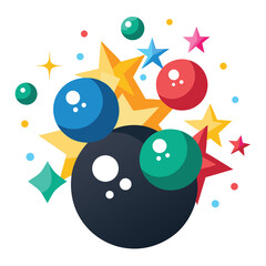 Colorful billiard balls and stars design for a fun and playful theme isolated on white background