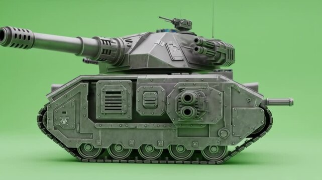 Sci-Fi Siege Tank on Green Screen - A detailed 3D model of a futuristic siege tank is shown against a green screen background.