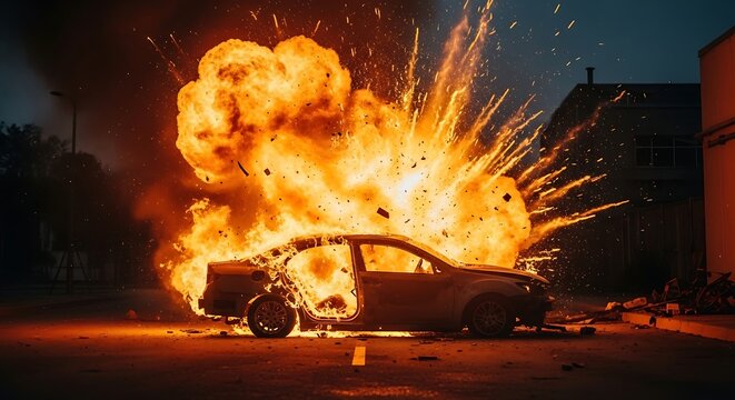 Car Explosion at Night.