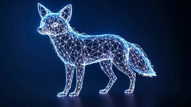 Neon Fox: Low Poly Wireframe Animal Animation on Dark Background