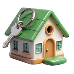 Toy house with a key on its roof isolated on transparent background