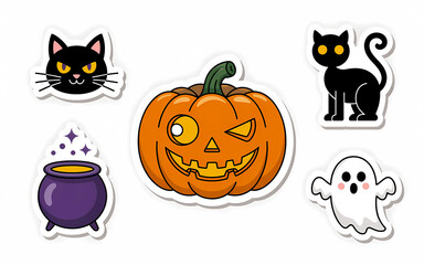 Obraz premium Set of halloween icons design on abstract background, sticker style illustration wallpaper 