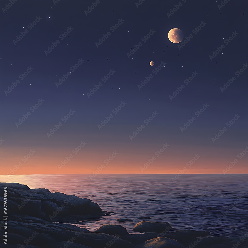 Wall mural cosmic view with bright moon and distant planet alignment high resolution picture