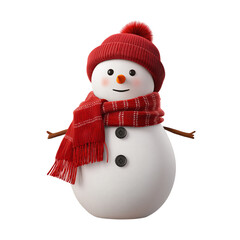 Snowman with red scarf and hat and twig arms winter isolated on a transparent background