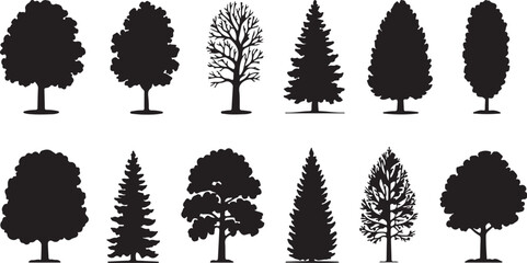 Fototapeta premium Diverse Tree Silhouettes in Black and White nature plant