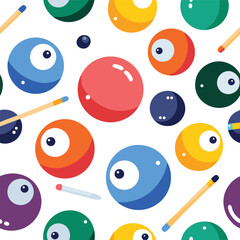 Seamless billiards pattern with balls and cues for textile, wallpaper, wrapping paper and background