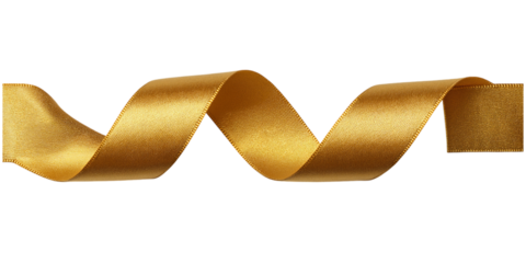 Golden satin ribbon twisted in a spiral fabric material isolated on a transparent background