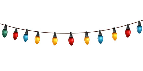 Colorful Christmas Lights String isolated on a transparent background