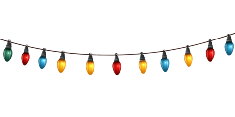 Colorful Christmas Lights String isolated on a transparent background