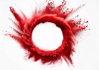 girandola di polvere rossa su sfondo bianco con spazio per copy