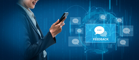Fototapeta na wymiar Customer or business team feedback system highlighting comments, opinions, evaluations, reviews, and suggestions from users to improve services, communication, and product quality idea insight Vouch