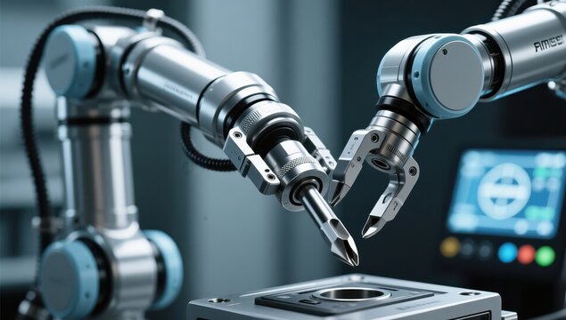 Robotic automation in manufacturing factory technology industrial close-up efficiency
