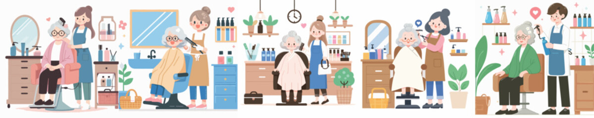 vector of grandmother going to the salon