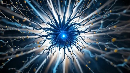 Neural Network: Abstract Blue Brain Cell Connection with Glowing Light and Branching Structure - Powered by Adobe