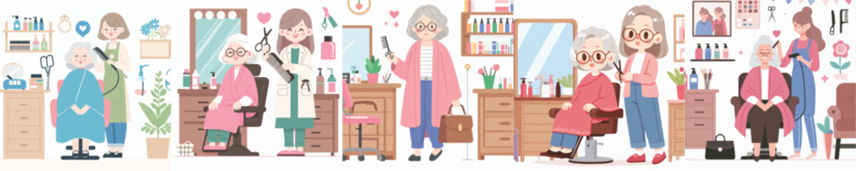 vector of grandmother going to the salon