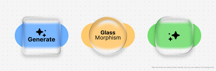 Blue and green abstract glass morphism elements on white dotted background for modern web design UI.