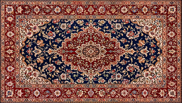 Traditional oriental carpet with red blue beige floral patterns
