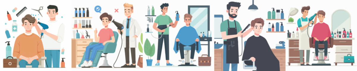 vector of young man going to the salon