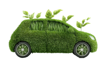 Minimal electric car silhouette made of grass blades symbolizing eco-friendly mobility on transparent background