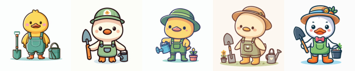 cute duck vector gardening in the garden