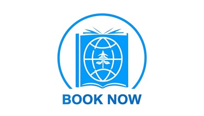 Blue book logo with "Book Now" call to action