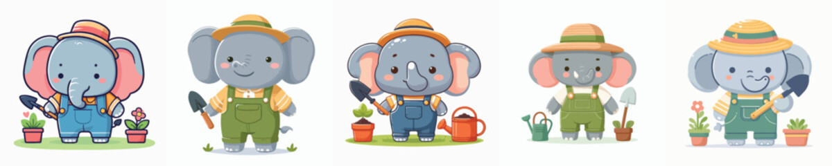 cute elephant vector gardening in the park