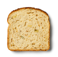 slice of bread isolated on white background, top view