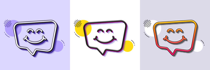 Smile chat line icon. Halftone dotted pattern. Gradient icon with grain shadow. Happy emoticon sign. Speech bubble symbol. Line smile chat icon. Various designs. Vector