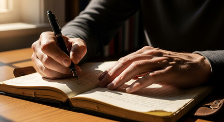 Close-Up Hands Writing with Pen