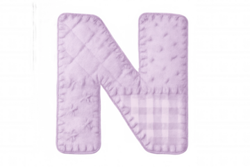 Lavender quilted letter n with visible stitching and transparent background, perfect for crafting or design projects