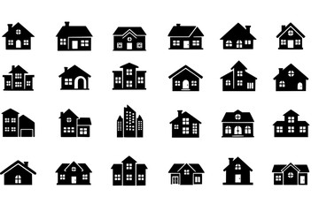 Set Of House Icons Isolated Silhouette Solid Icon With Residential, House, Building, Estate, Architecture, Property, Home Infographic Simple Vector Illustration Logo 